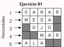 Horizontales cómo llenar crucigramas: ejercicio-horizontales